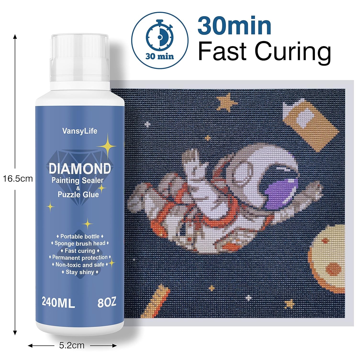240ML Diamond Painting Sealer with Sponge Head, 5D Diamond Painting Glue and Jigsaw Puzzle Glue for Permanent Hold & Shine Effect (8 OZ)