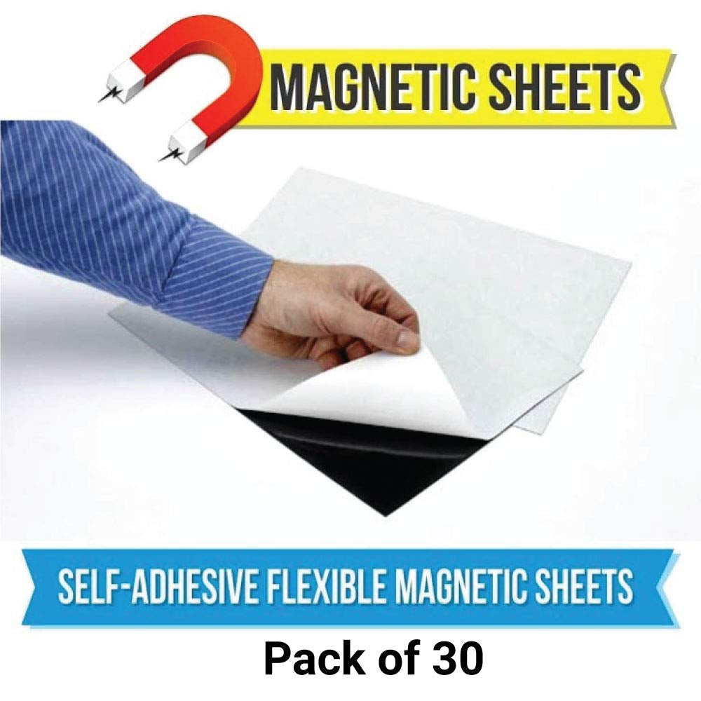 Adhesive Magnetic Sheets | Flexible Magnet with Adhesive Backing | 8 X 10 Inch Magnets for Crafts and Pictures | Cut to Any Size | Pack of 30