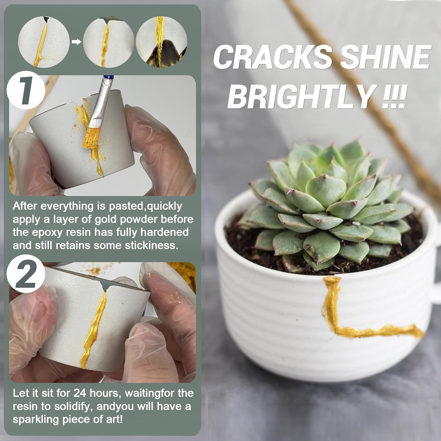 Bio Kintsugi Repair Kit Gold, Kintsugi Food Safety, Repair Your Meaningful Pottery with Bio Kintsugi Glue, Food Dishwasher Safety, Perfect for Beginners, Bring Japanese Art to Your Home