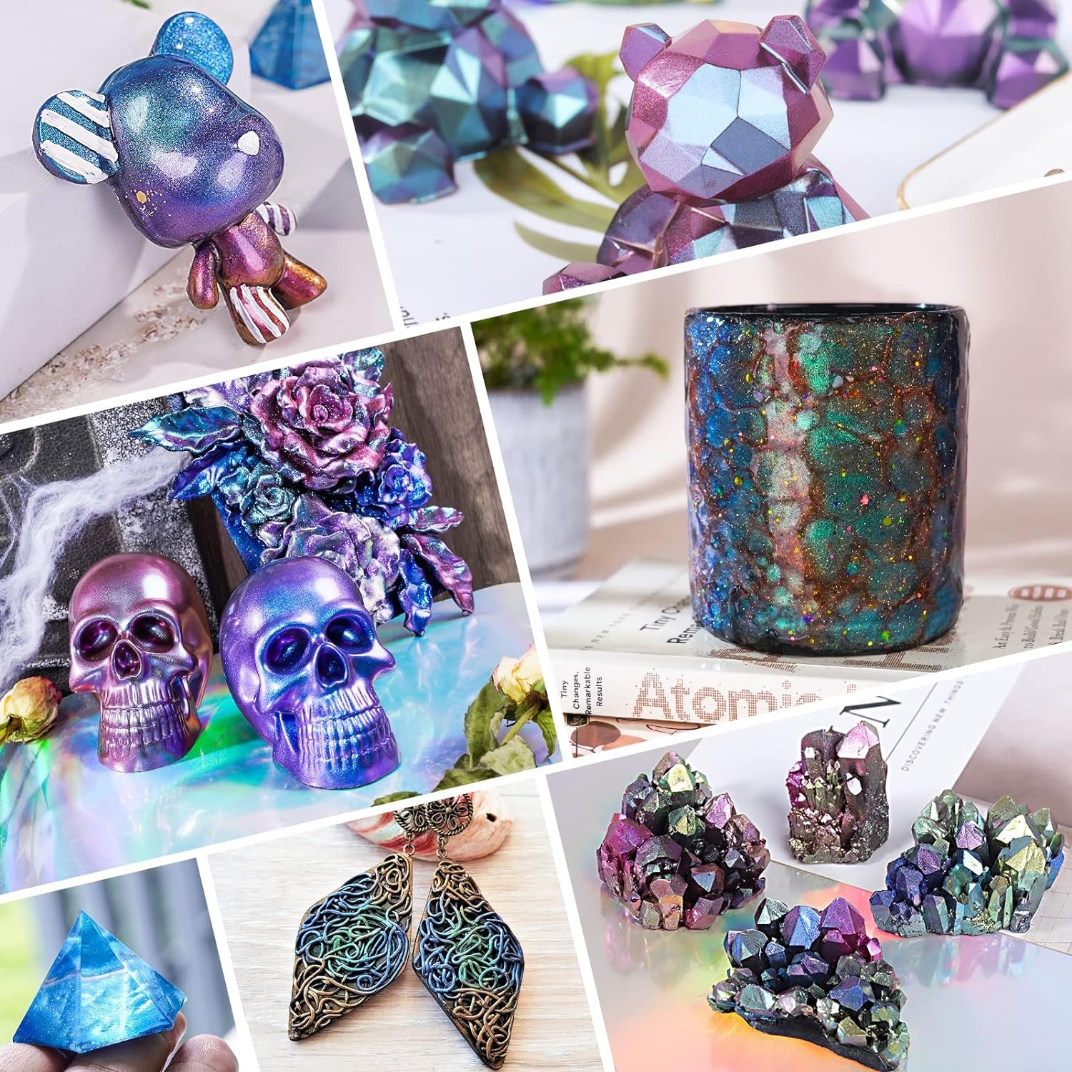 Chameleon Mica Powder, 10 * 5G Color Shifting Mica for Epoxy Resin/Tumbler, Saturated Chrome Pigment for Oil Painting,Slime,Nails