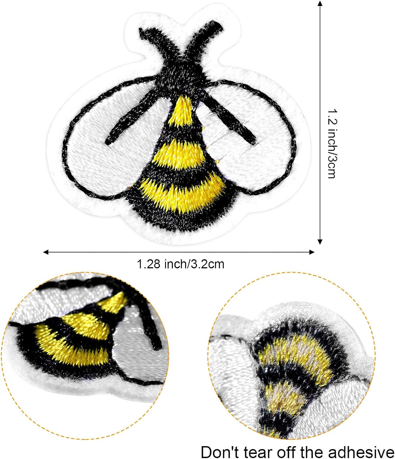 60 Pieces Bee Embroidered Patches Bee Shape Patches Iron on Cute Applique Patches for Bags, Jackets, Jeans, Hats, Clothes DIY Decoration Patches