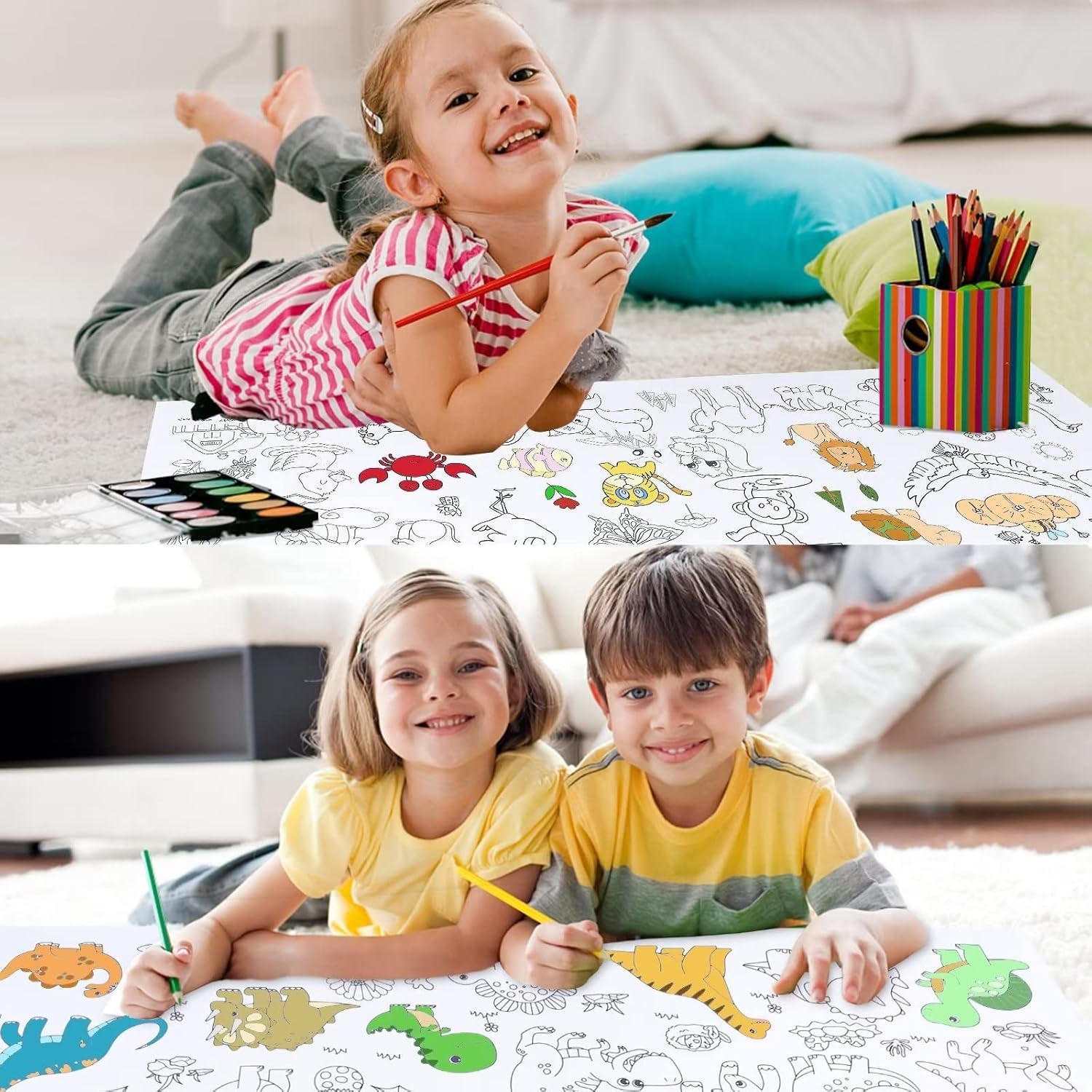 10 Pieces Children Drawing Roll, 12×39 Inches Coloring Paper Roll, DIY Painting Color Filling Paper for Kids