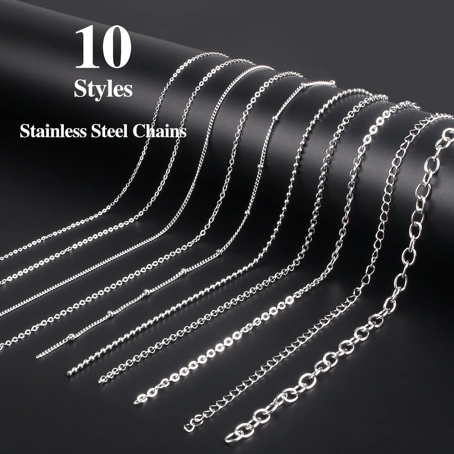 Necklace Chains for Jewelry Making, 78.7 Feet 10 Rolls 304 Stainless Steel Jewelry Chains for DIY Necklace Bracelet Jewelry Making with Stainless Steel Jump Rings/Lobster Clasps/Connectors