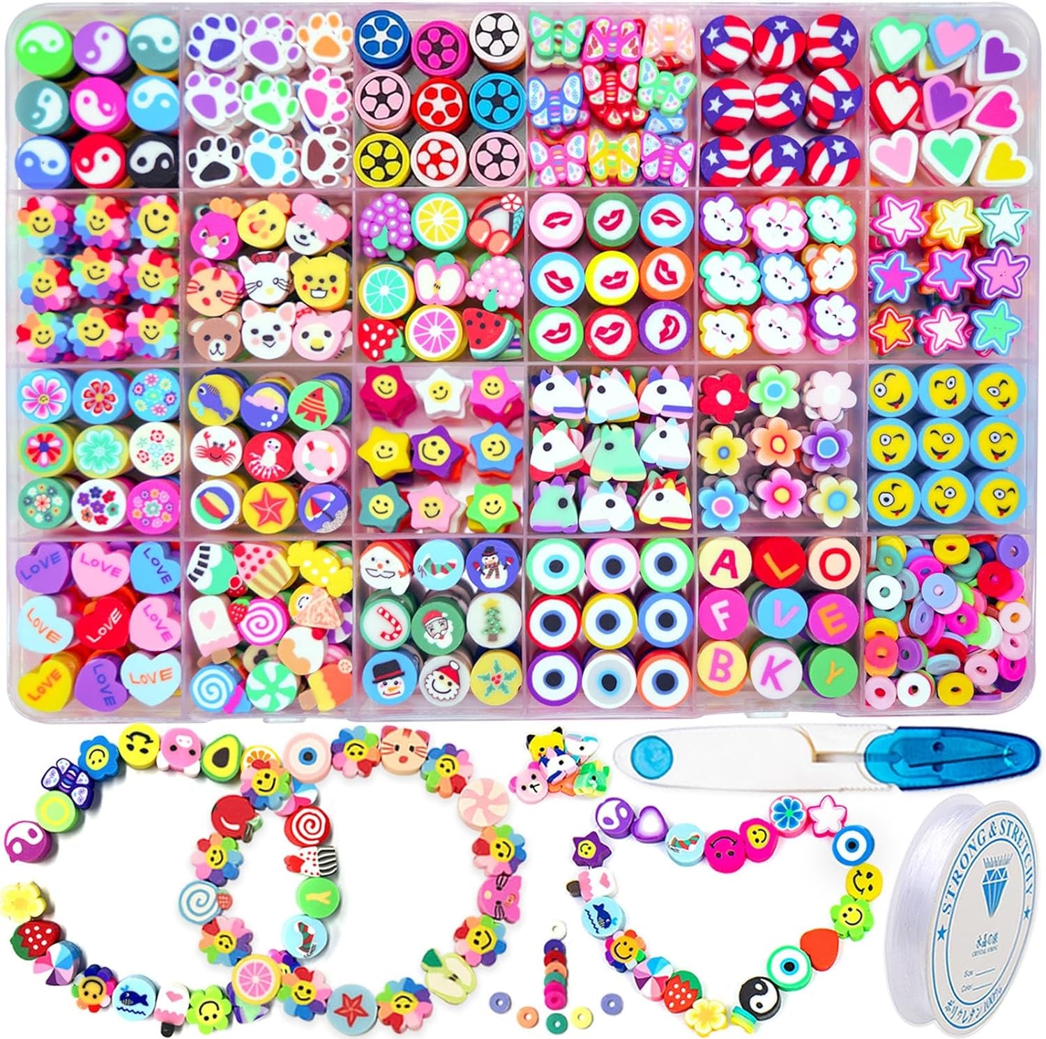Flat Clay Beads Bracelet Making Kit Jewelry Making Kit for Beginner, 6Mm Flat Polymer Heishi Beads Letter Bead Friendship Bracelet Beads DIY Arts and Crafts Kit, Gifts Toys for Girls Age 6-12 (3000+)