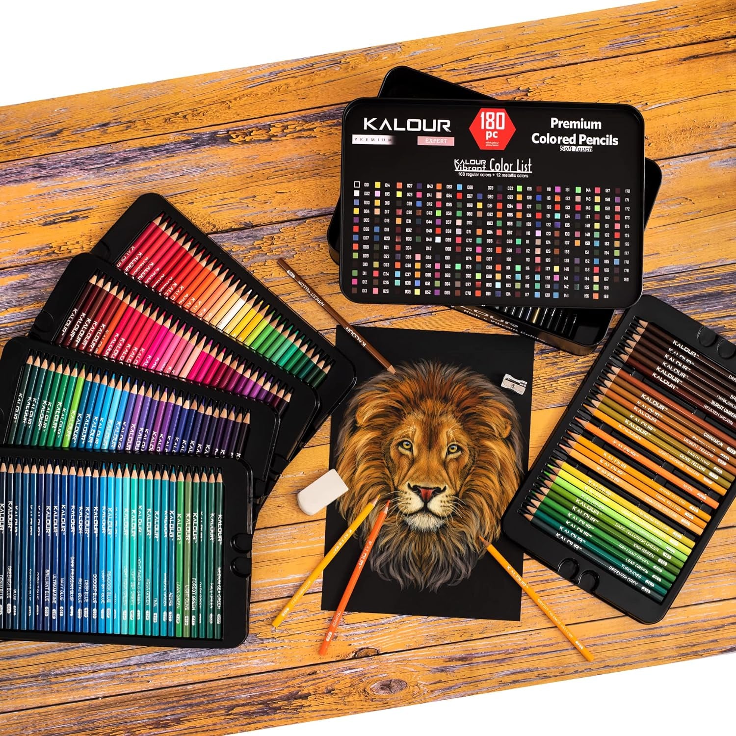 180 Colored Pencil Set for Adults Artists - Rich Pigment Soft Core -12 Metallic Pencil - Ideal for Coloring Drawing Sketching Shading Blending - Vibrant Color（Tin Case）