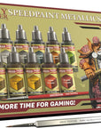 Speedpaint Metallics Set 2.0+ - 10 Speed Model Paint Kit - Pre-Loaded with Mixing Balls, 1 Basecoating Model Paint Brush, Army Painter Speed Paint Metallic Miniature Painting Kit