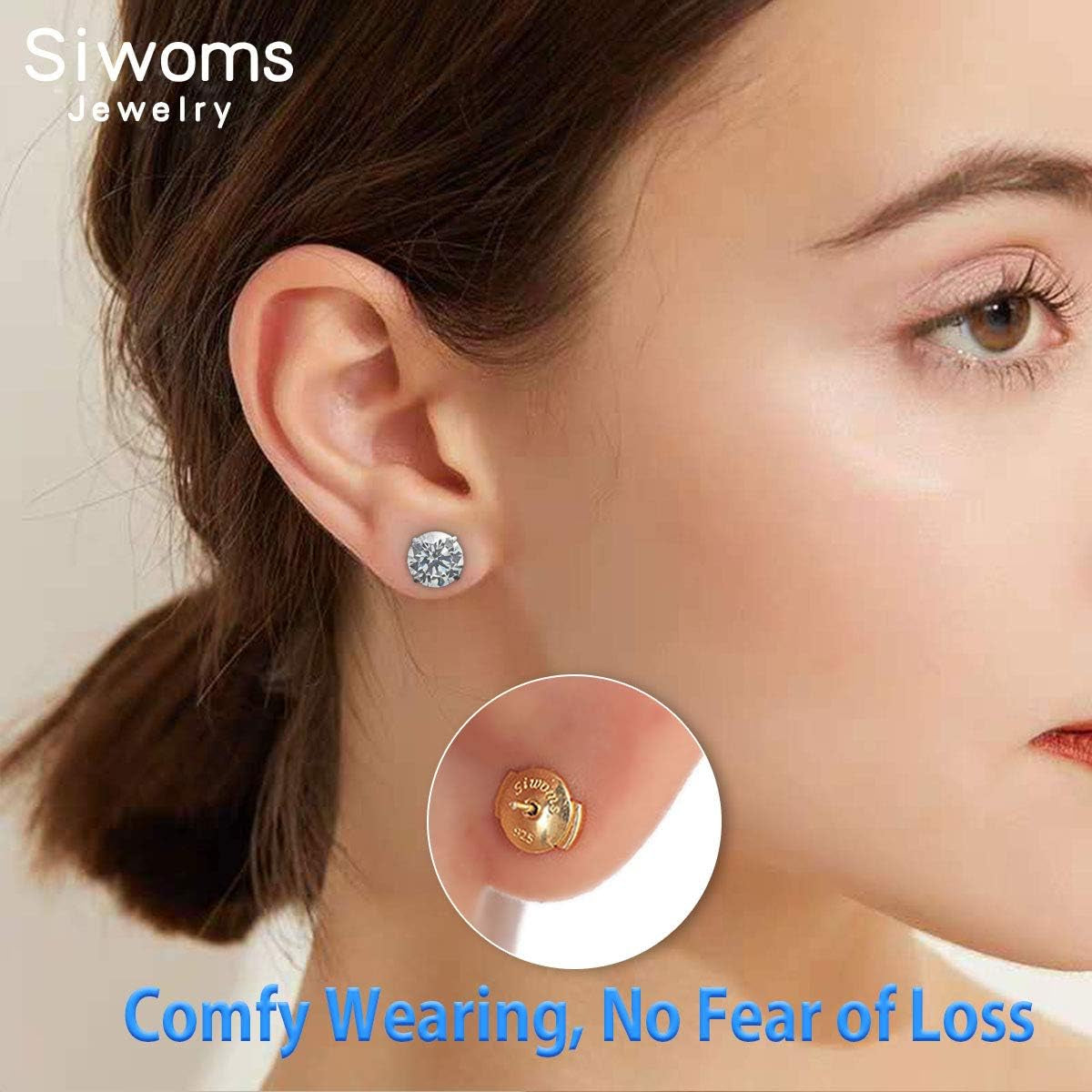 2-Pairs 18K Gold Plated Locking Earring-Back Replacements Secure for Diamond Studs, Hypoallergenic Sterling Silver Backings for Notched Post (0.7～1.0Mm)