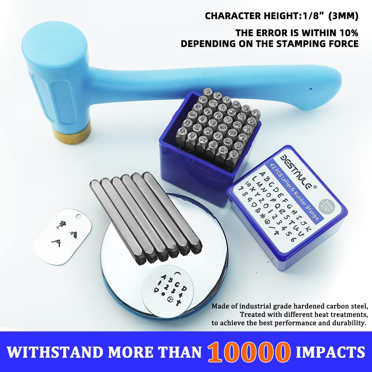 42PCS Metal Stamping Kit, Number and Letter Stamp Set (A-Z, 0-9 And&amp;,Love Symbol), Industrial Grade Hardened Carbon Steel, Perfect for Imprinting Metal, Wood,Leather (1/8", 3MM)