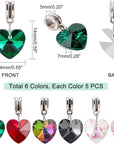 6 Colors Heart Glass Charms 30Pcs Faceted Heart Pendants Valentine Charms Crystal Dangle Charms with Bail Hanger Large Hole Beads for Wedding Mother Necklace Bracelets Making, Hole: 5Mm