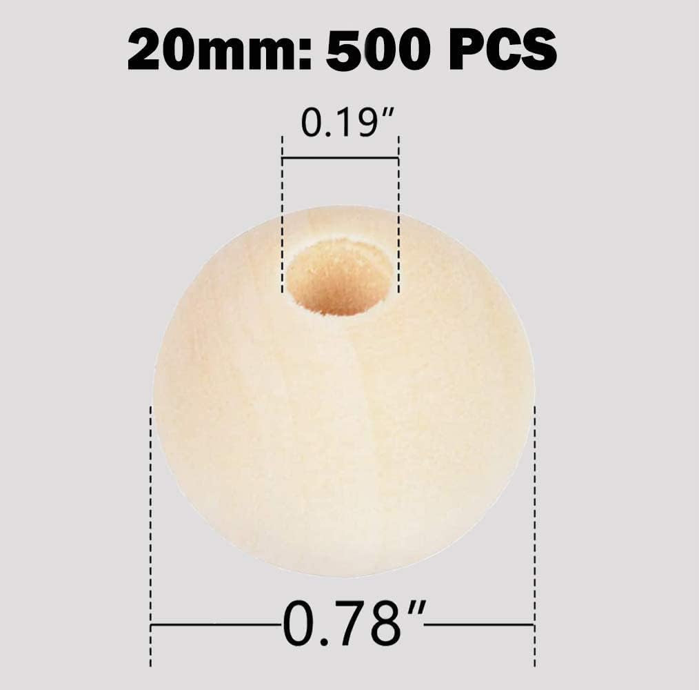 500Pcs 20Mm Wood Beads Natural Unfinished round Wooden Loose Beads Wood Spacer Beads for Craft Making Decorations and DIY Crafts