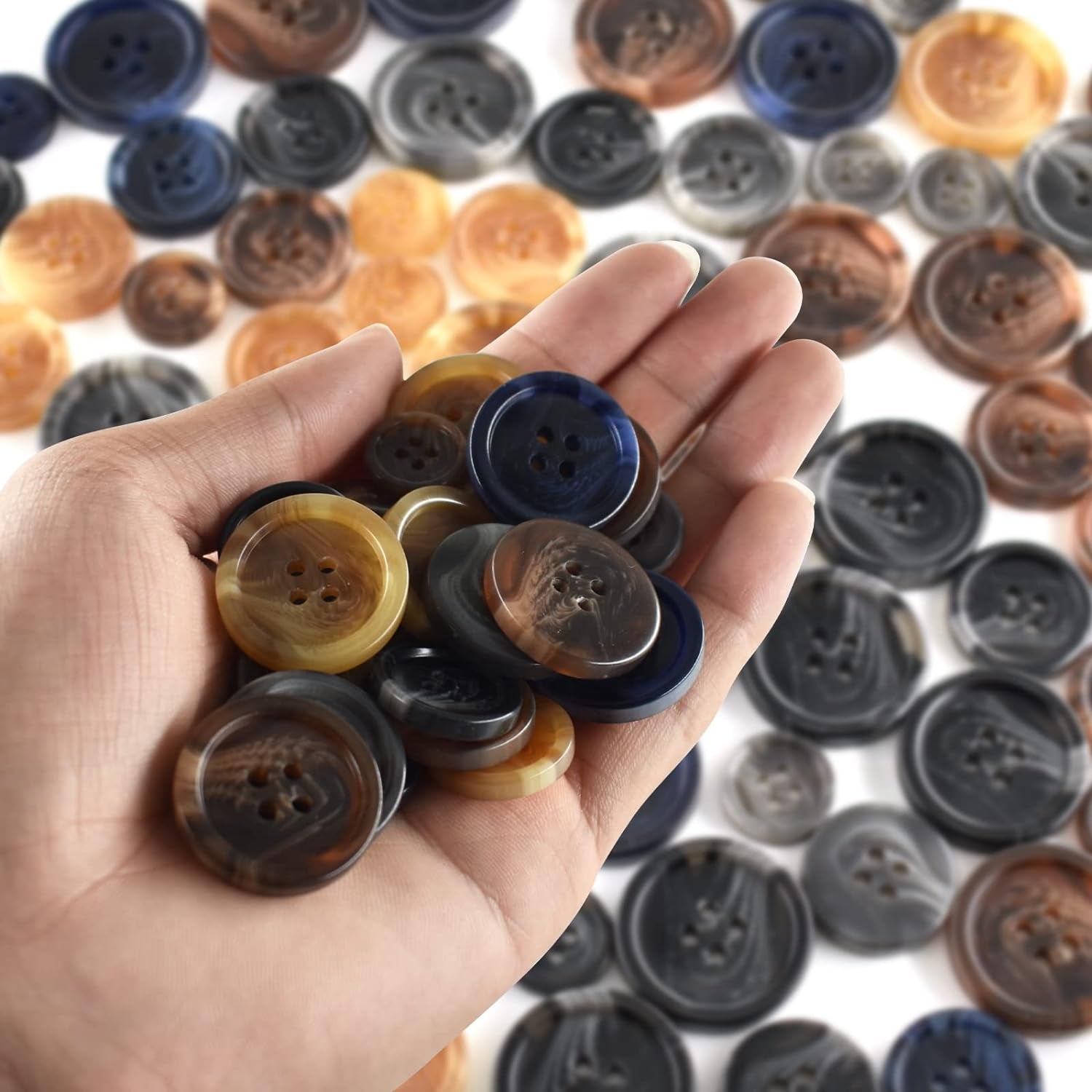 90Pcs Faux Buffalo Horn Suit Coats Buttons 5 Color 3 Sizes 15Mm, 20Mm, 25Mm Buttons Set for Suits, Sport Coat, Uniform, Jackets Sleeves and Pants (Royal Blue, Beige, Gray, Black, Coffee)