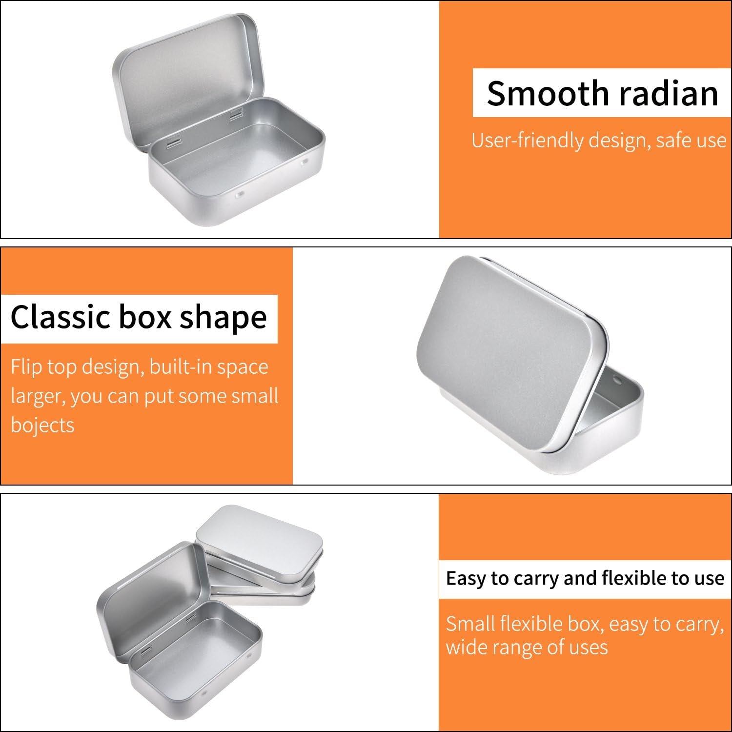 Metal Rectangular Empty Hinged Tins - 30 Pack Silver Mini Portable Box Containers Small Storage Kit & Home Organizer