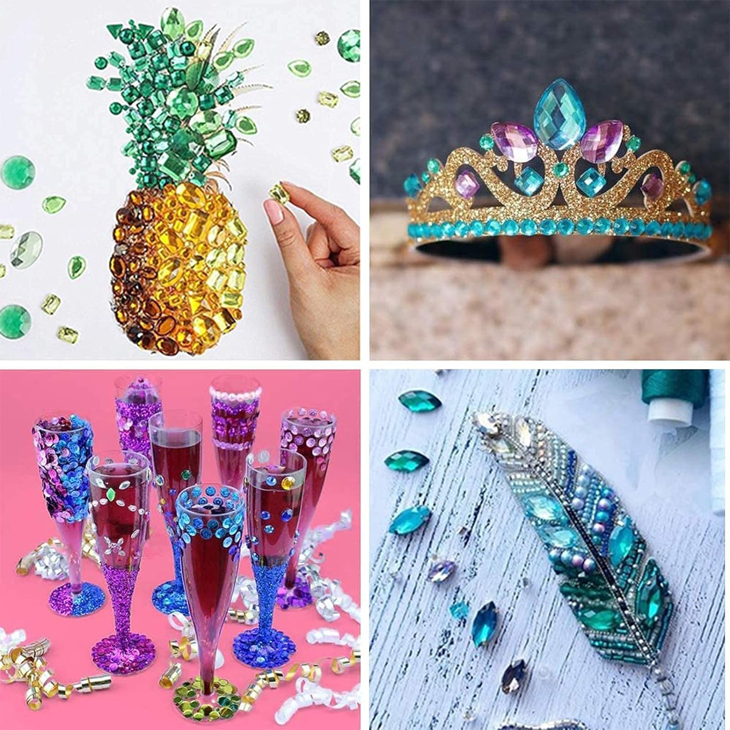 1200 Pcs Acrylic Flatback Rhinestones,12 Different Shape Gems for DIY Craft Jewels Gemstone Wedding Birthday Decoration (6-13Mm) (Acrylic)