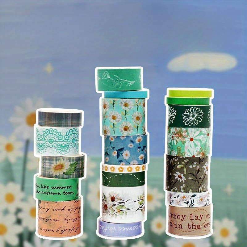 Washi Tape Set, 20 Rolls Aesthetic Decorative Floral Masking Tape,Green Flowers Washi Tapes for Scrapbooking Supplies,Journaling Supplies,Diy Crafts,Junk Journal Supplies
