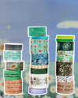 Washi Tape Set, 20 Rolls Aesthetic Decorative Floral Masking Tape,Green Flowers Washi Tapes for Scrapbooking Supplies,Journaling Supplies,Diy Crafts,Junk Journal Supplies