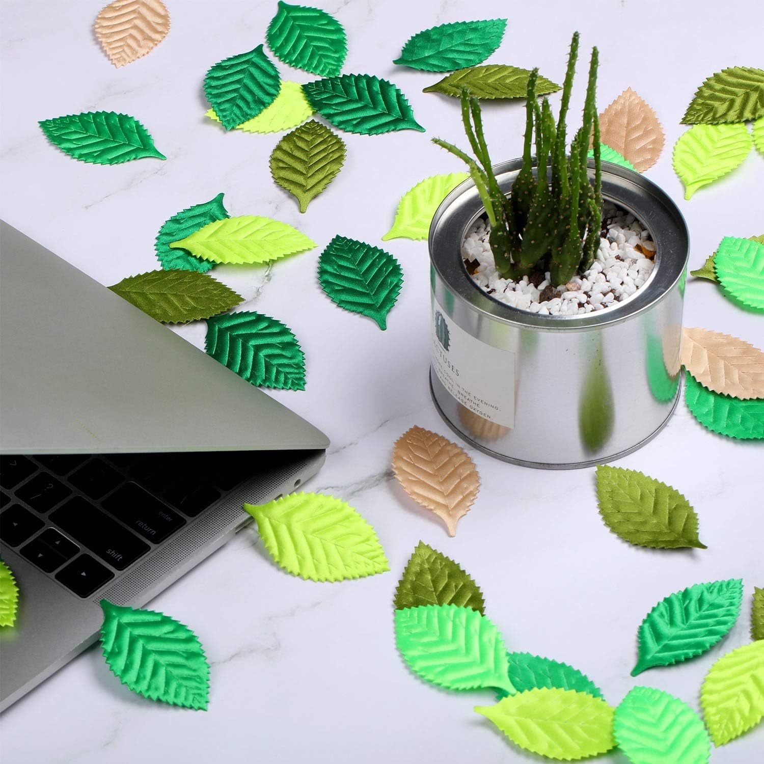 150 Pieces Fake Fabric Leaves Mixed Artificial Leaves for Scrapbook, Craft Project, Wedding, Party Decoration (Green Series)
