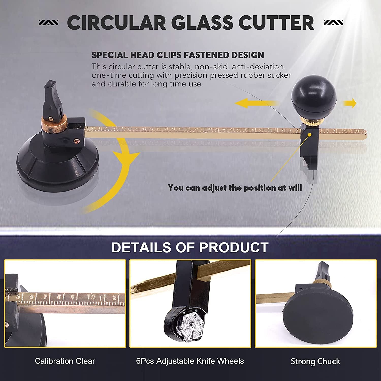 9 Pcs Glass Cutting Tool Set Kit Includes Adjustable Circular Glass Cutter, Glass Running Pliers with Rubber Tip, 2Mm-20Mm Oil Feed Carbide Tip with 3 Bonus Blades for Mirrors Tiles Mosaic