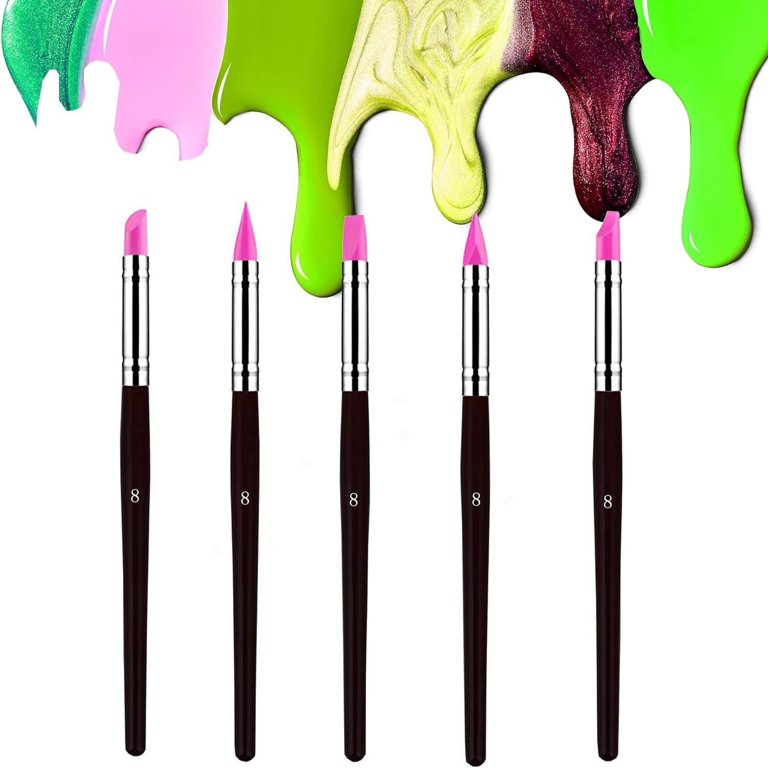Professional Silicone Rubber Tip Paint Pens Brushes，5Pcs Silicone Paint Brush，Silicon Color Shapers Brushes，Rubber Paint Brush，Silicone Artist Brushes，Flexible Clay Sculpture Tools （Size 8）