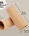 48 Pack Empty Toilet Paper Rolls for Crafts, Brown Cardboard Tubes for DIY, Classrooms, Dioramas (1.6 X 4 In)