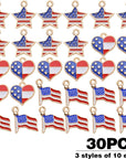 30Pcs American Flag Charms Pendant Flag Heart Star Shape Charms Patriotic Enamel Charms Craft Supplies for DIY Jewelry Making Findings Accessory