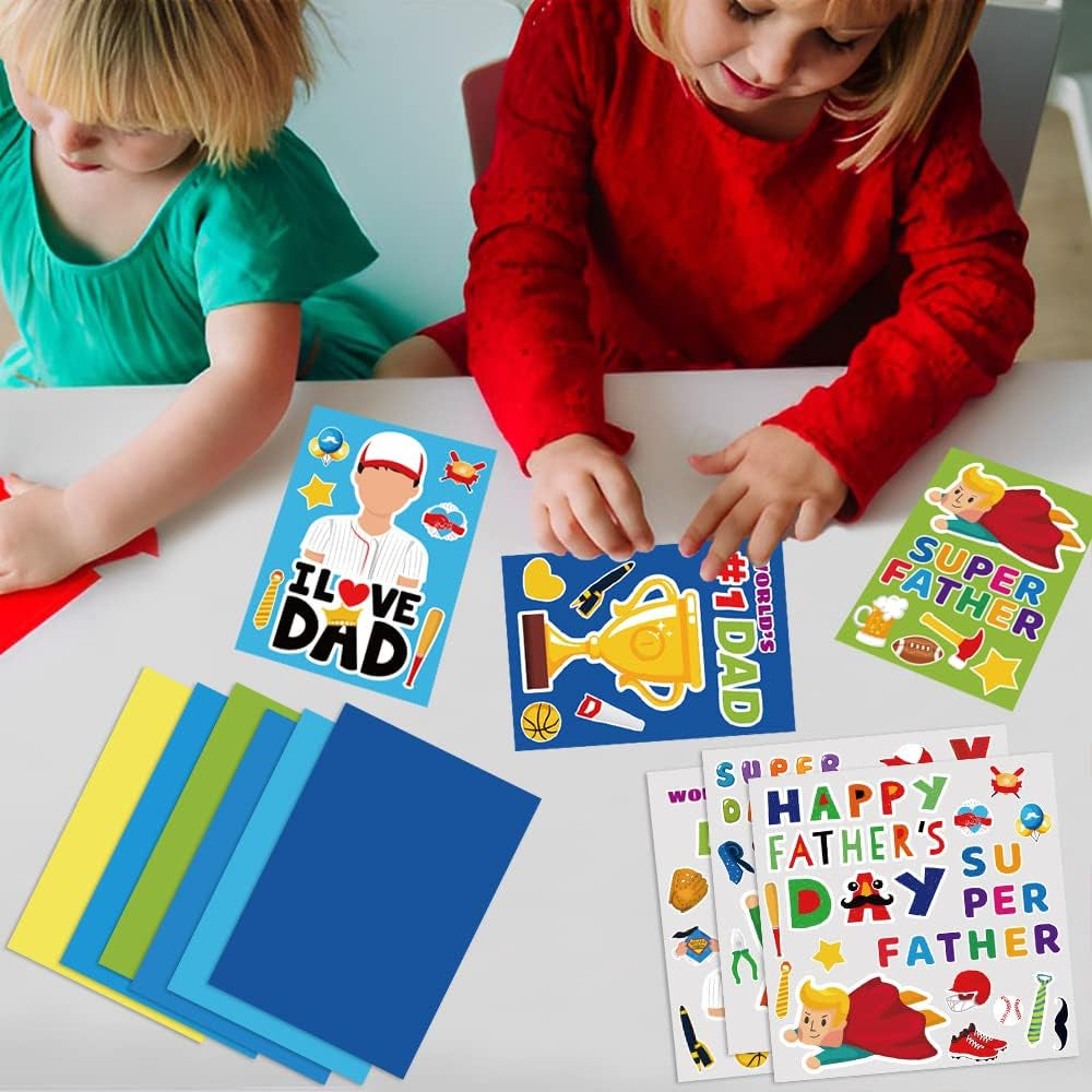 30Pcs Father'S Day Card Making Crafts Kits for Kids, DIY Paper Greeting Card Envelopes Handmade Craft for Daddys Day Girls Boys Home Classroom Indoor Art Game Activities Favors
