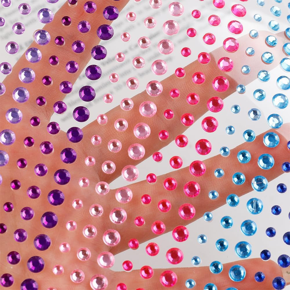 1800 Pieces 3Mm 4Mm 5Mm Multicolor Bling Rhinestone Sticker 2 Sheets Gem Diamond Self Adhesive