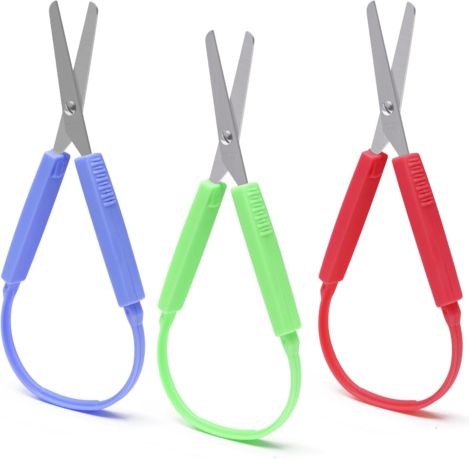 3Pcs Loop Scissors,  7.8 Inch Spring Scissors Mini Training Loop Scissors Loop Scissors Colorful Grip Scissors Loop Handle with Easy-Open Squeeze Handles for Special Needs and Elderly