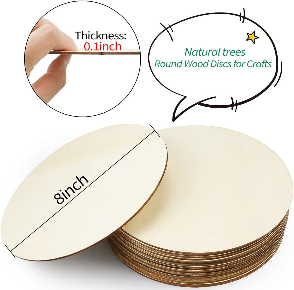 20Pcs 8 Inch Wood Rounds for Crafts, Unfinished Wood Circles Discs Blank Wood Signs to Paint, DIY Supplies, Home Christmas Halloween Decorations