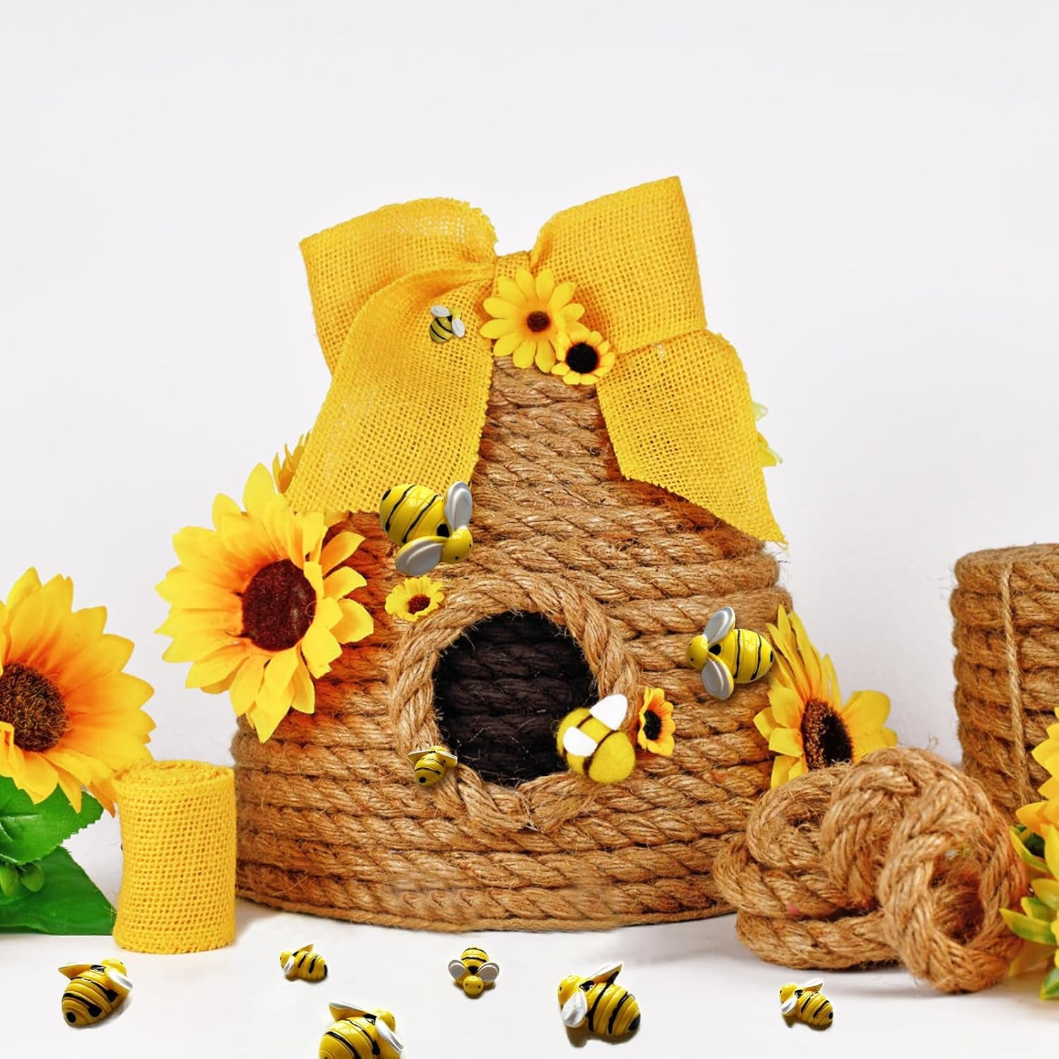 Tiny Resin Bees for Crafts, 50 Pcs Plastic Bumble Bee Decor for DIY Wreath Embellishments and Bee Themed Party Supplies Baby Shower Birthday Table Decoration