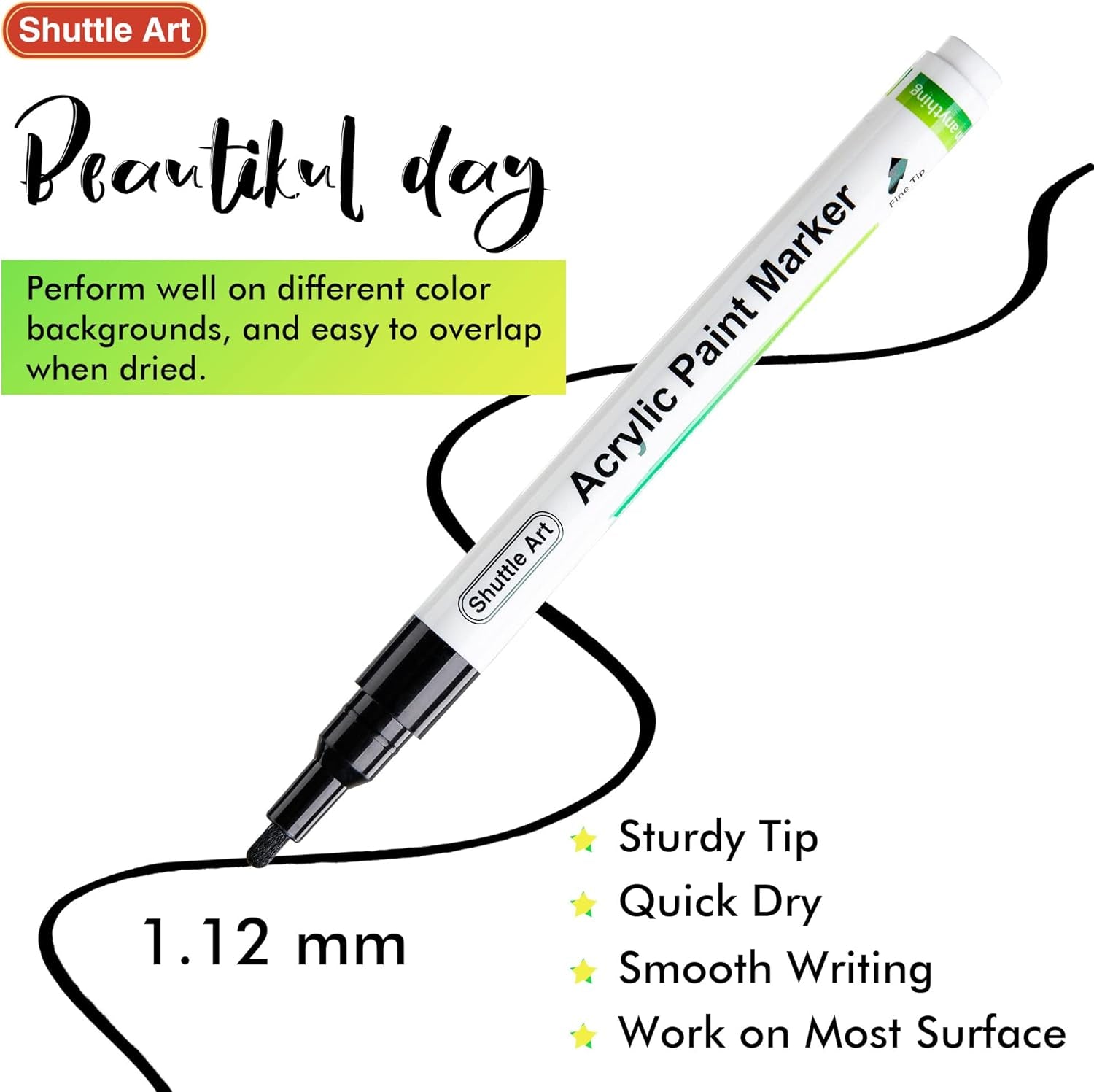 Black Paint Pens, 20 Pack Fine Tip Acrylic Paint Pens, Water-Based Quick Dry Paint Markers for Rock, Wood, Metal, Plastic, Glass, Canvas, Ceramic