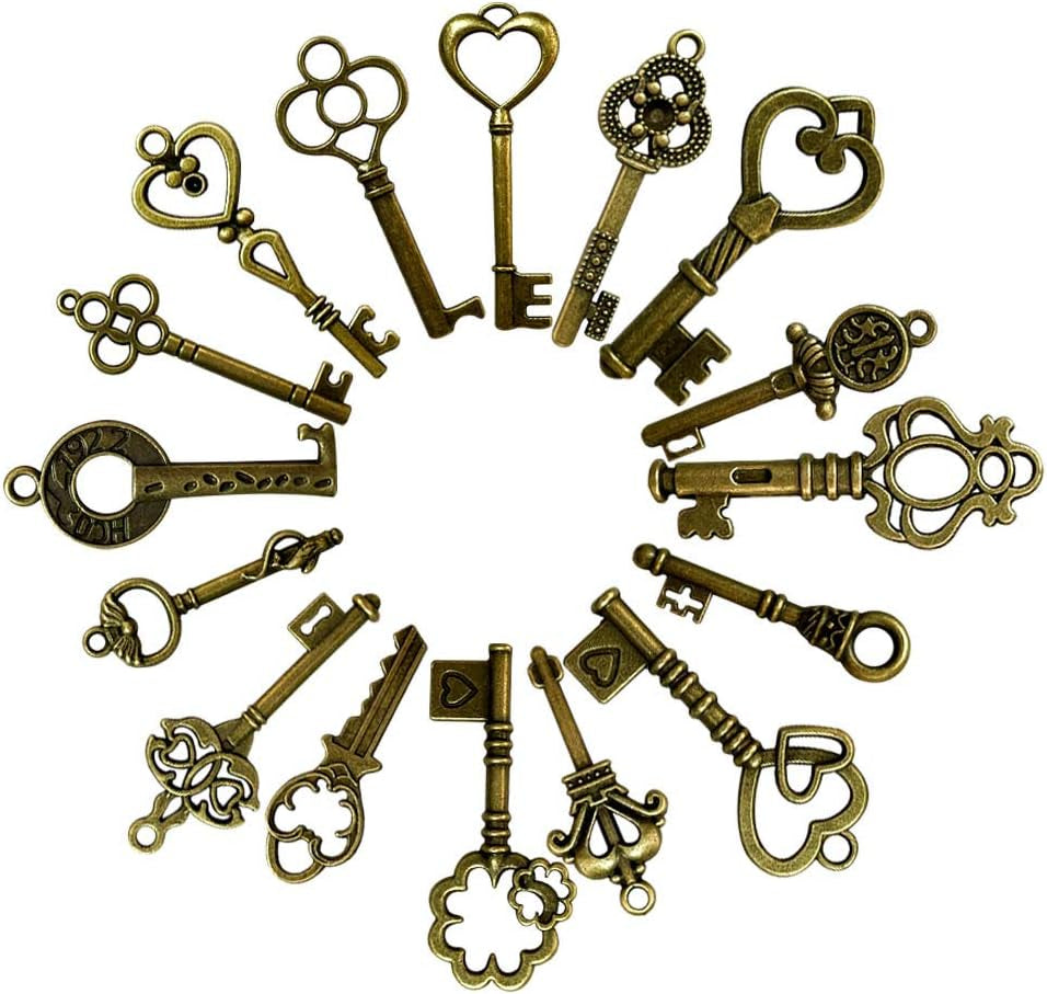 40 Pcs Mixed Skeleton Keys in Antique Style Bronze Vintage Key Charms Small Skeleton Keys Charm for Birthday Party Wedding Favors Key Charms Set for Pendant Necklace DIY Jewelry Making Christmas Gift