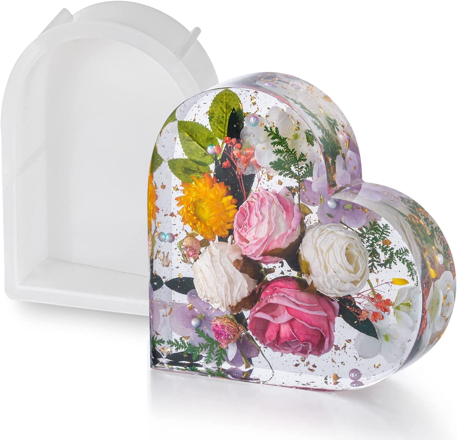 3Pcs Large Silicone Molds for Resin, Glossy Deep Resin Molds Include 13.46" Rectangle Molds,8.86" Hexagon Molds &amp; 6.57" Heart Molds, Epoxy Resin Casting Molds for Flowers Preservation