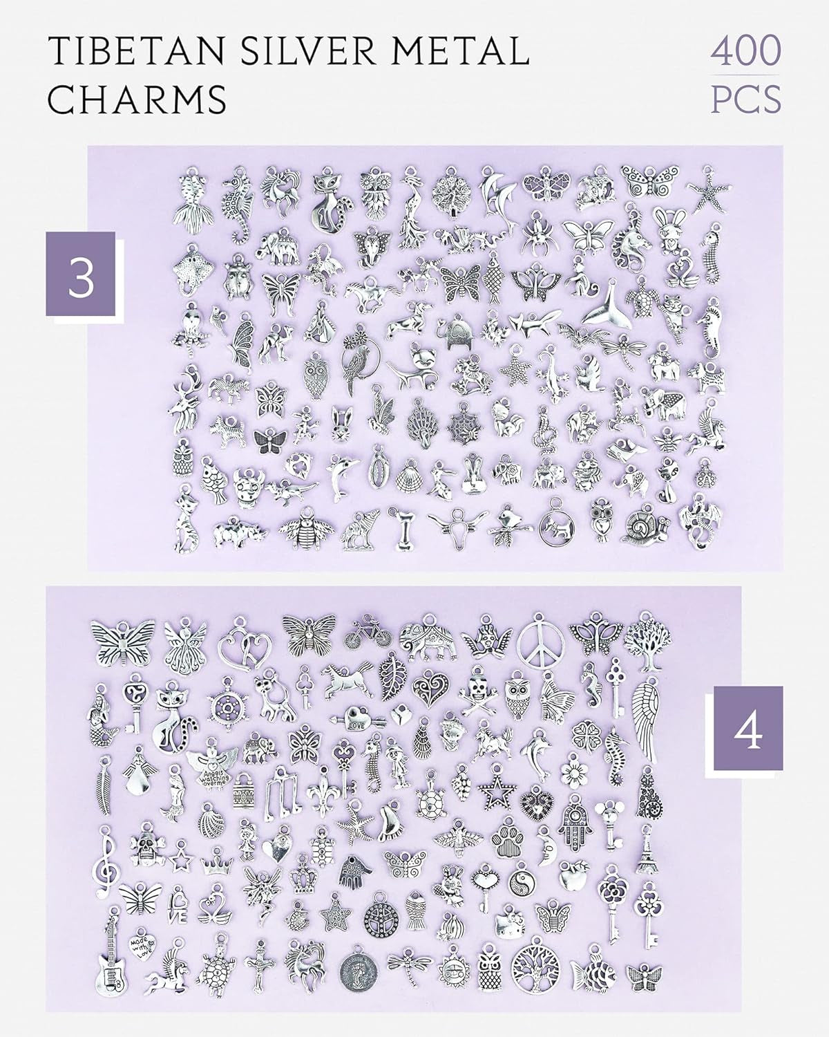 400 PCS Wholesale Bulk Lots Jewelry Making Charms Mixed Smooth Tibetan Silver Alloy Charms Pendants DIY for Bracelet Necklace Jewelry Making and Crafting