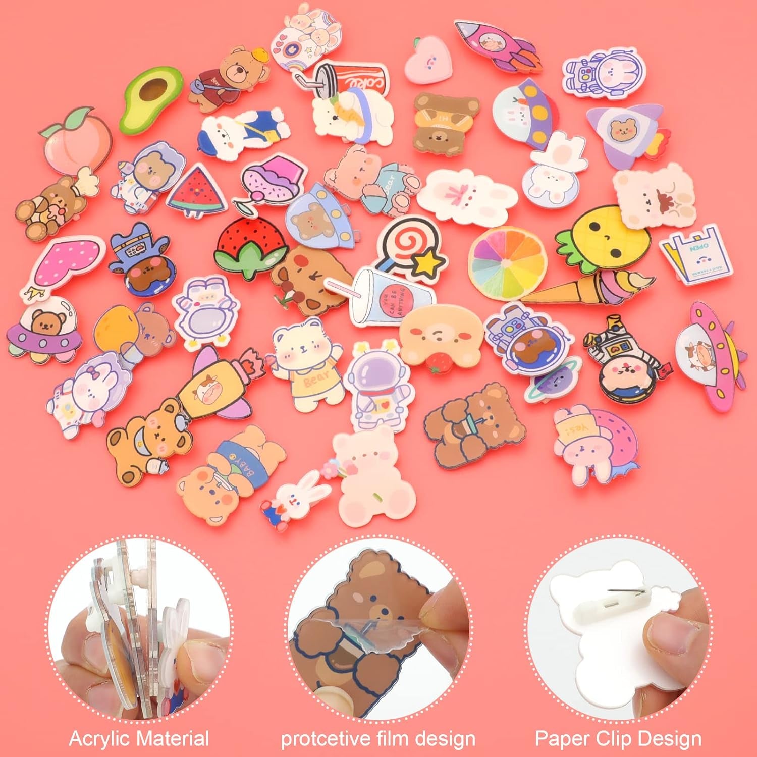 Cute Pins for Backpacks,50 Pcs Kawaii Acrylic Pins, Aesthetic for Girl'S Bags,Hoodies,Hats,Jackets Decorative Clothing Bags Jackets Hat Backpacks Bag Accessories