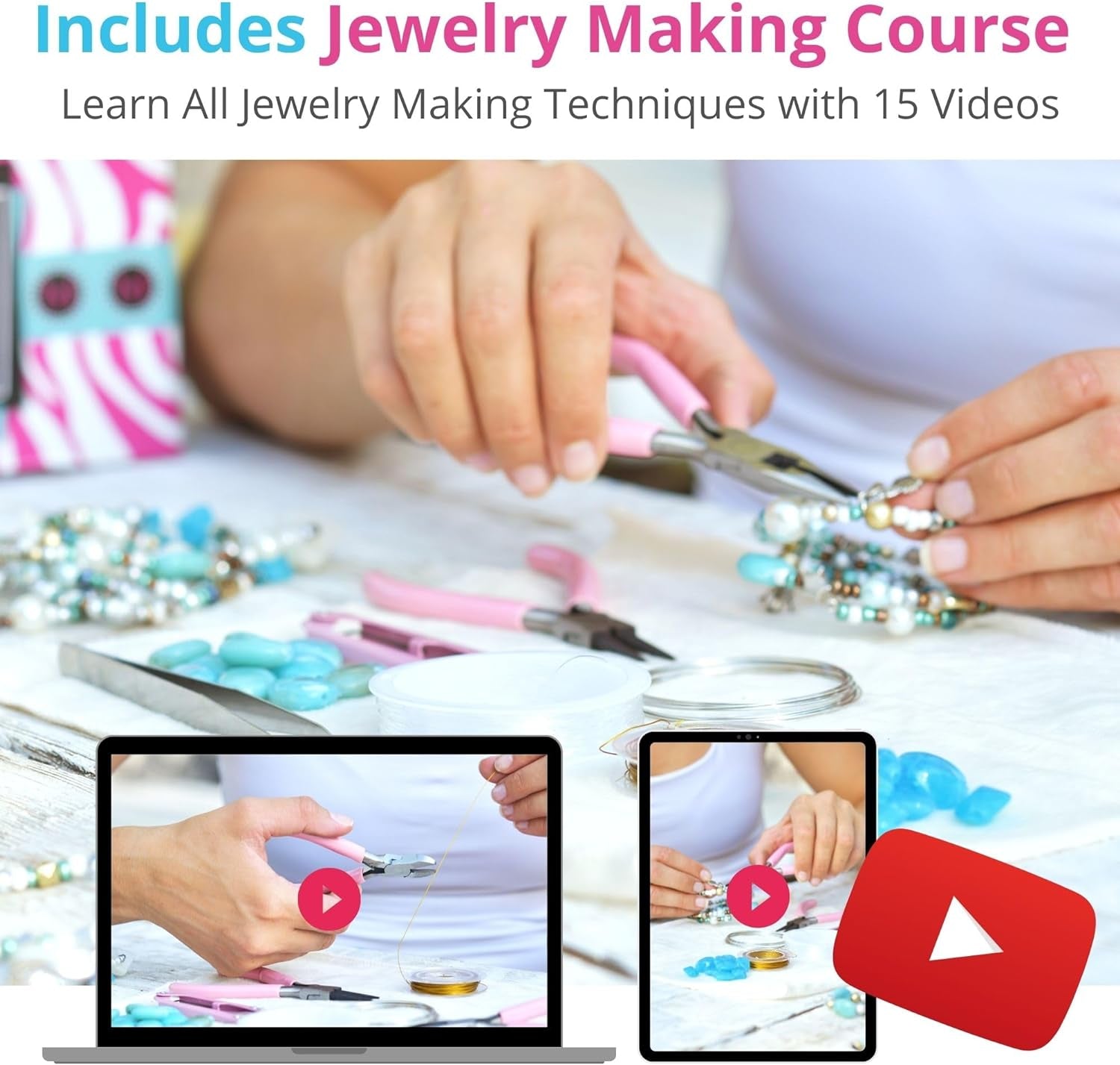 Deluxe Jewelry Making Kit with Video Course, Includes Instructions, Beads, Necklace, Bracelet, Earrings Making, Crafts for Adults, Beginners, Christmas Gift for Teens, Girls 13-15, Moms, Women