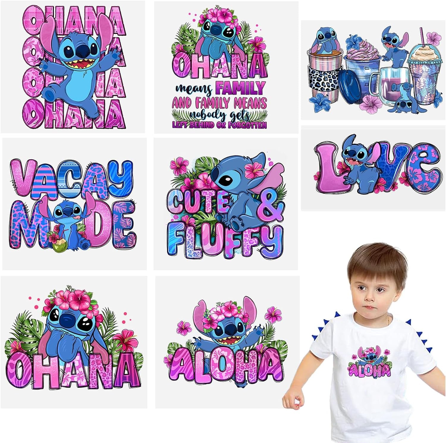 8 Sheets Stitch Iron on Transfers Iron on Decals for T-Shirts, Christmas Cartoon Blue Stitch HTV Heat Transfers Vinyl Iron on Applique for Clothes Pillow Hoodie DIY Crafts
