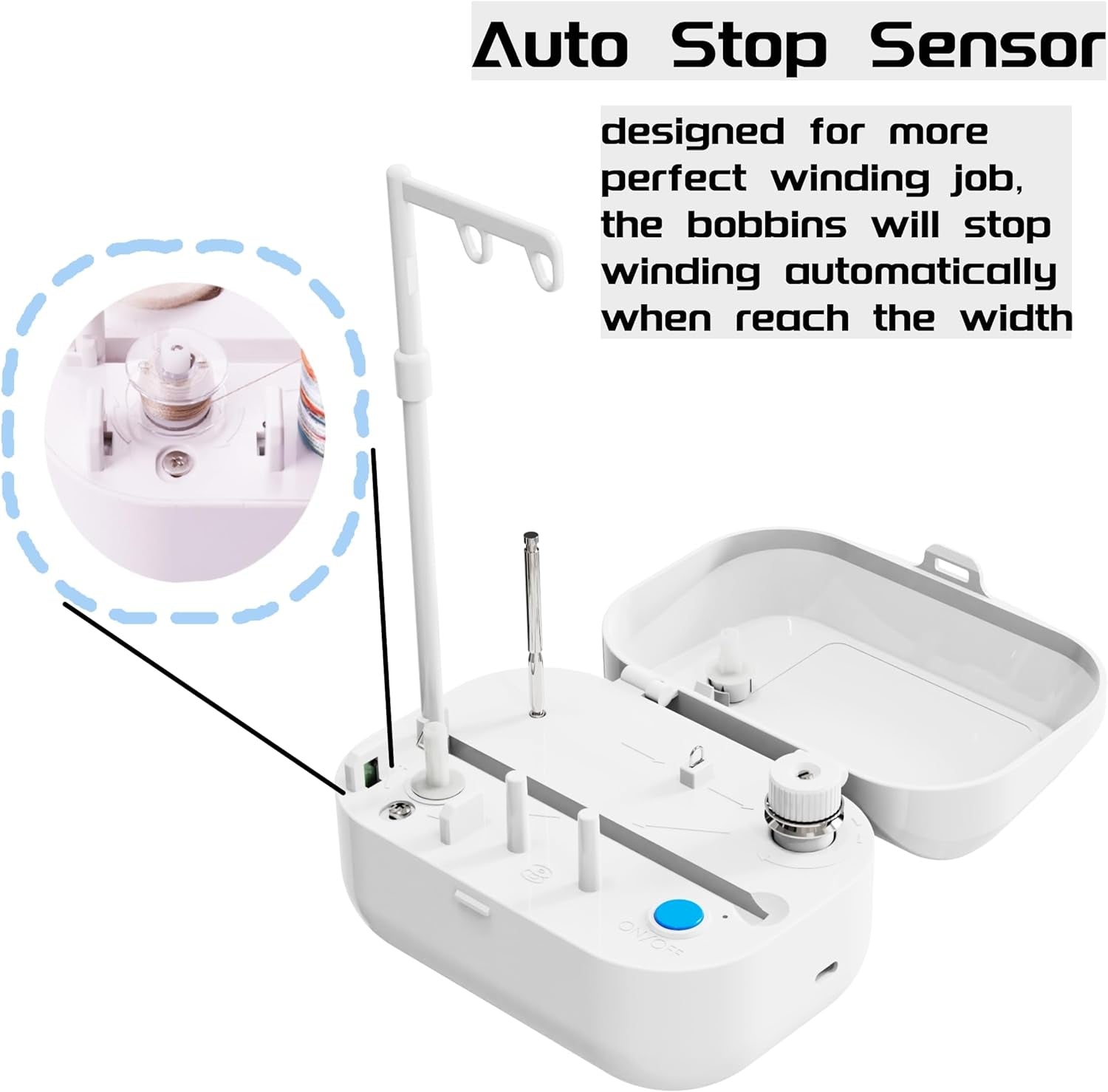 Automatic Bobbin Winder with Auto Stopper, Large Spool Thread Holder and Extra 6 Spools of 400 Yards Polyester Threads for Sewing Machine Thread Winding Use