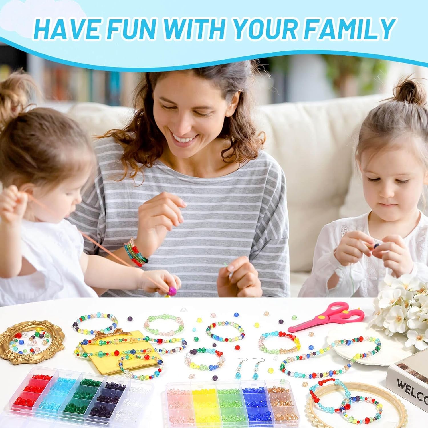 2000 Pcs Briolette Crystal Glass Beads for Jewelry Making, Rondelle Crystal Beads for Crafts and Suncatchers, 10 Coloers, 3 Sizes(4Mm, 6Mm, 8 Mm)