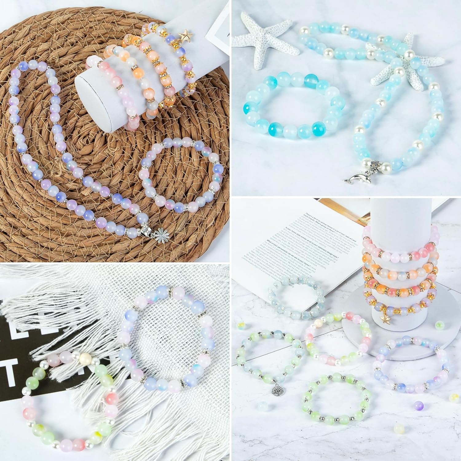 700Pcs Glass Beads for Jewelry Making, 24 Color 8Mm Glass Crystal Beads Friendship Bracelets Making Kit for DIY Earrings Necklaces Rings