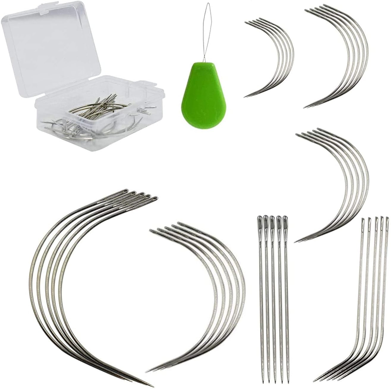 35 Pcs J I C Curved Needles Hand Sewing Needles Hair Weave Needles for Wig Making, Carpet Leather, Canvas Repairing, Modelling and Crafts Sofa Cloth, Shoes