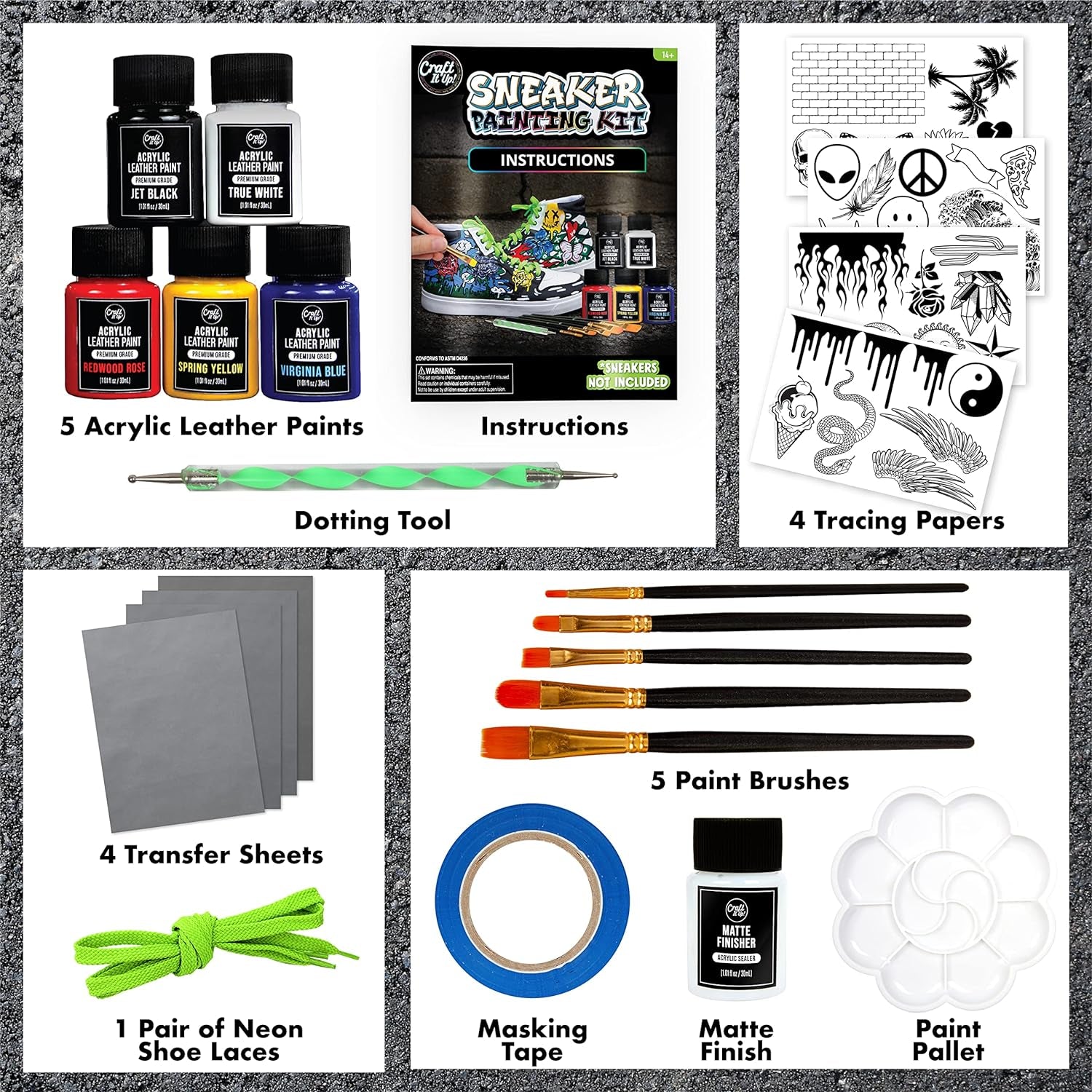 Sneaker Painting Kit Complete Shoe Paint Kit for Sneakers- Paint, Brushes, Tape &amp; More Included- Shoe Customization Kit