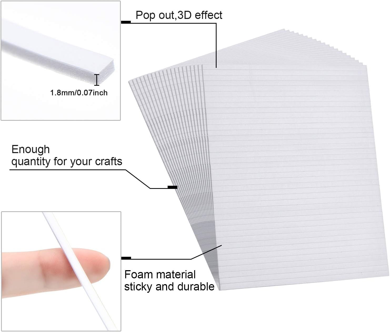 1000 Pieces Foam Sticky Strips Double Sided Dual-Adhesive 3D Foam Tapes Foam Pop Strips Adhesive Mount for Shaker Card Scrapbooking, 20 Sheets (3.9 Inch)