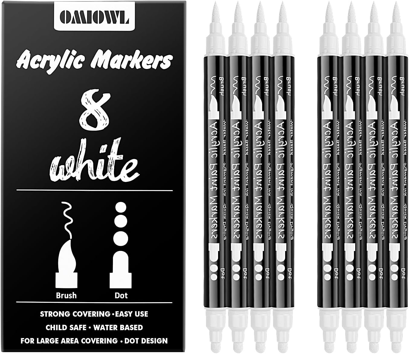 Dual Tip White Paint Pens White Acrylic Markers for Rock Painting,Ceramic,Glass,Wood,White Acrylic Paint Markers 8Pcs (White-8 Pack)