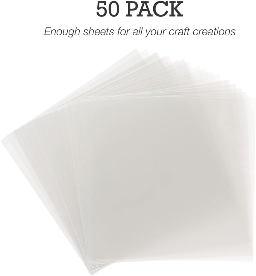 50 Pack 12X12 .007 Clear Craft Plastic Sheets Compatible with Cricut, Stencils, Cards, Journals, Crafts, 3D Embellishments, Acetate Sheets for Crafts, Plastic Sheet .007"