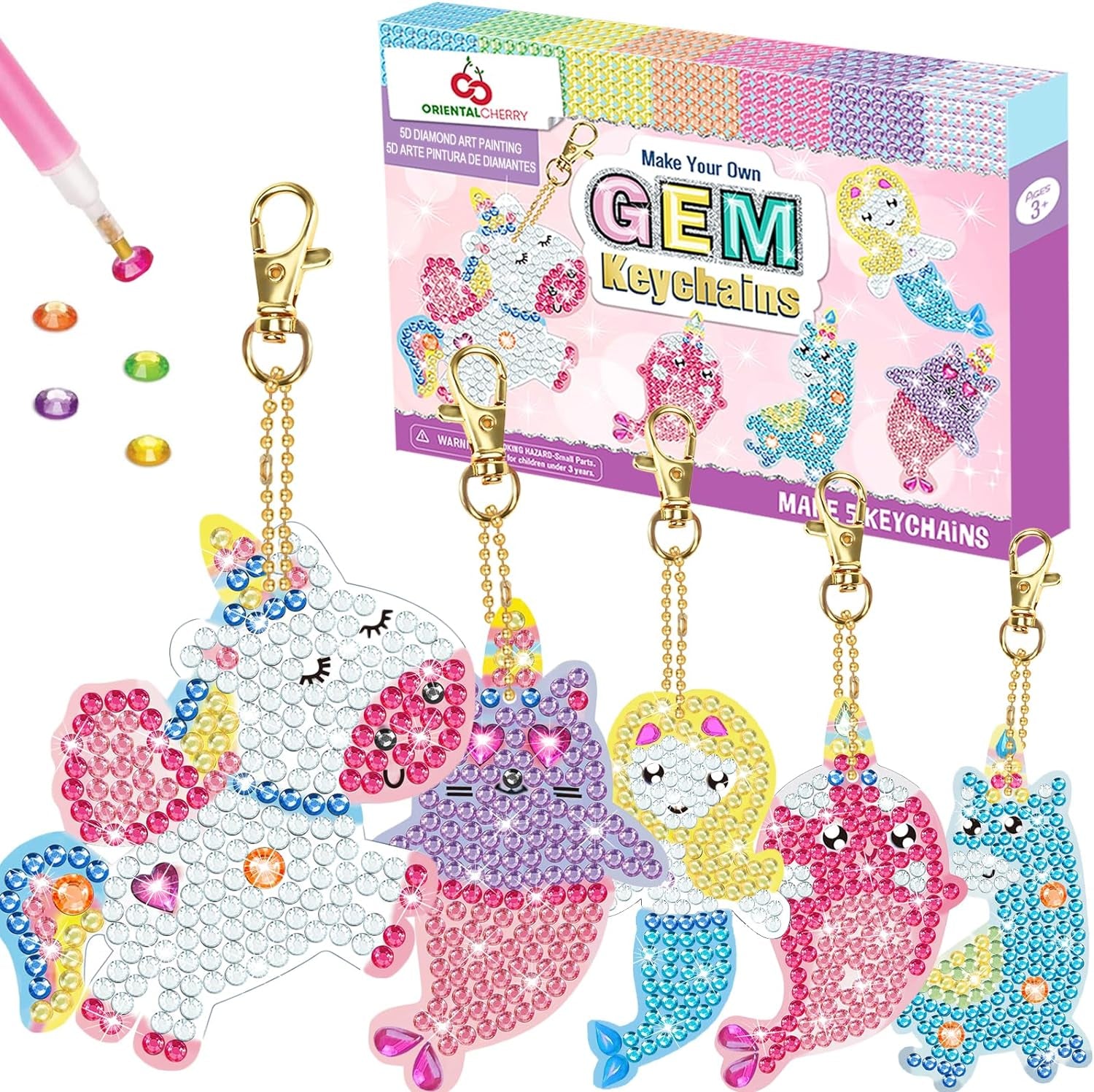 Arts and Crafts for Kids Ages 8-12 - Make Your Own GEM Keychains - 5D Diamond Art Painting by Numbers Kits Girls Kids Ages 3-5 4-6 6-8 Toys Birthday Christmas Gifts Stocking Stuffers