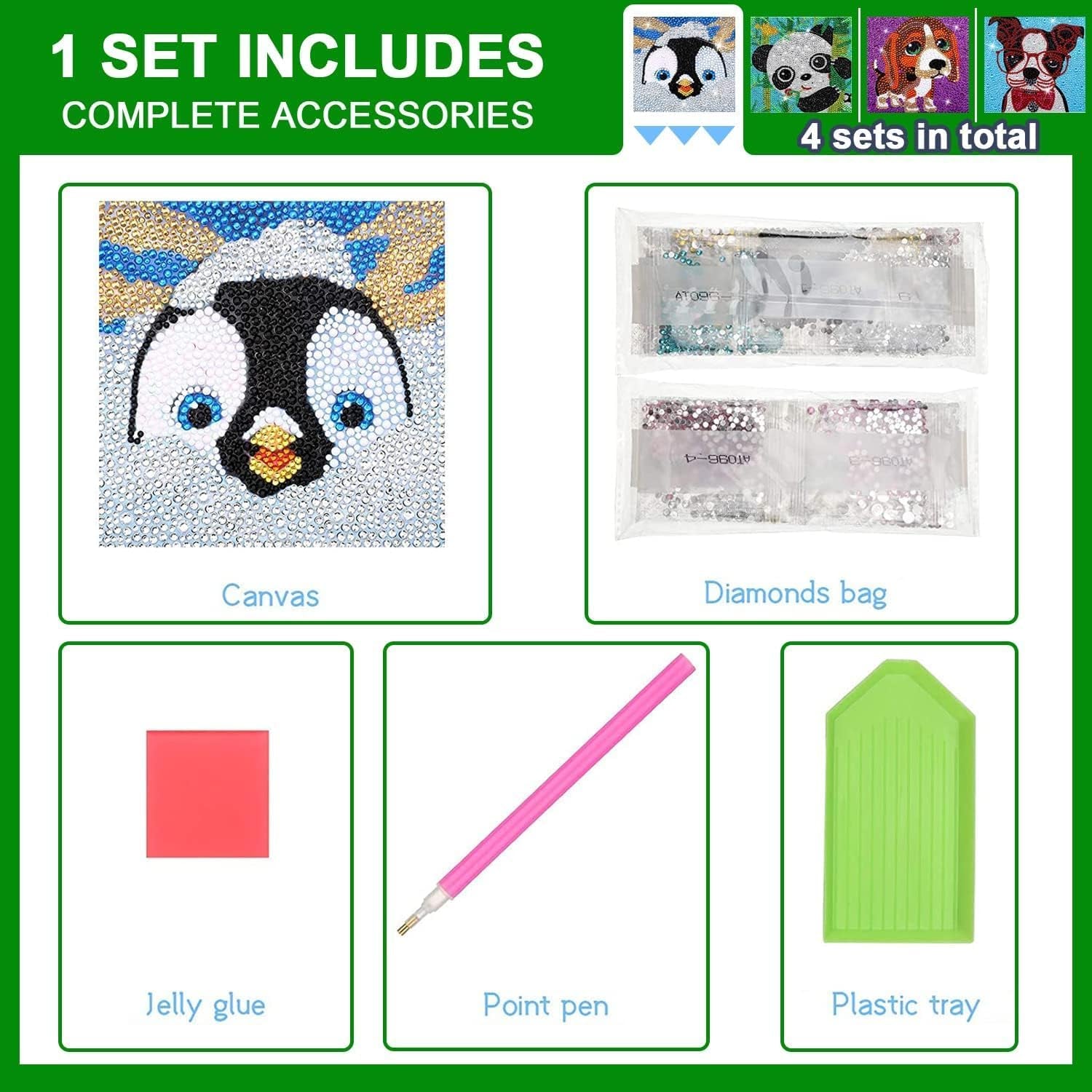 4Pcs DIY Art Painting Kits for Kids Animal Art and Crafts for Kids Ages 6-8-10-12 Girls Boys 5D Gem Art by Number Kits for Birthday Christmas Gifts
