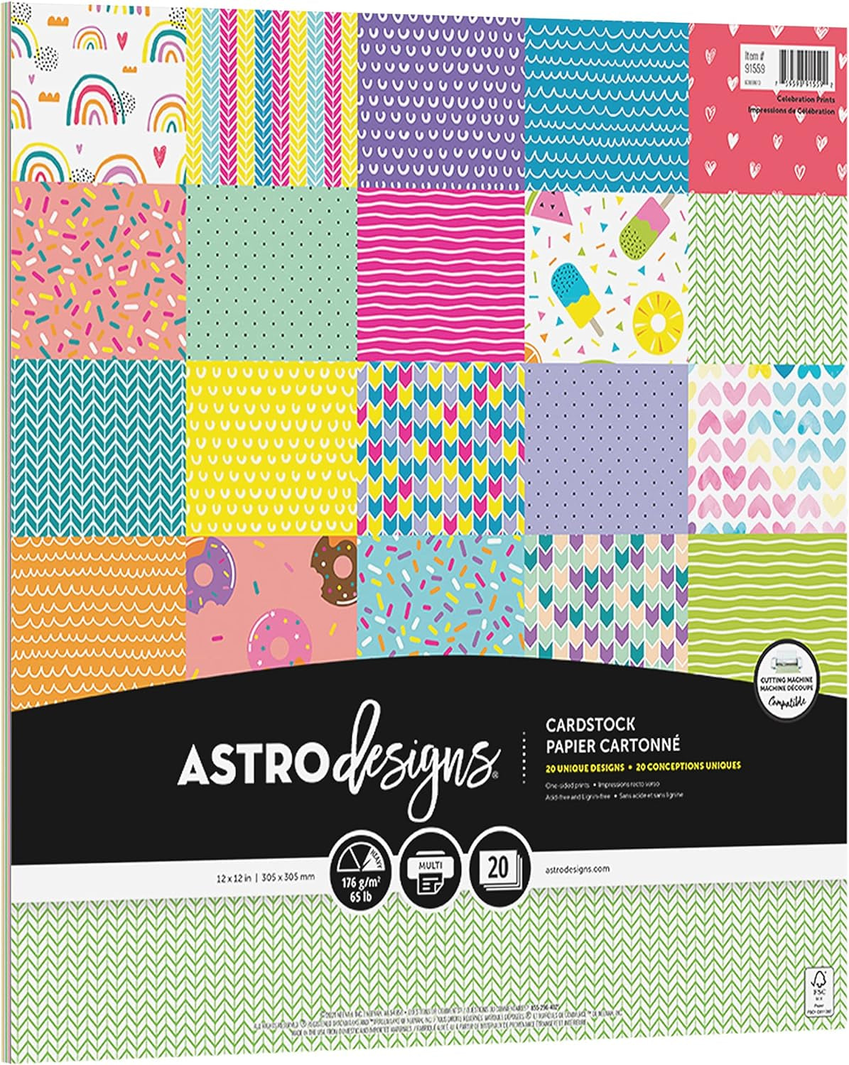 Crafting Cardstock, 12" X 12", 65 Lb/176 Gsm, Celebrations Assortment, 20 Sheets (91559)