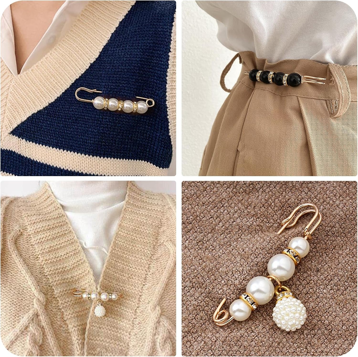 8 Pcs Pearl Brooch Pins,Safety Pins for Clothing Dress Pants Skirt Cardigan Collar，Faux Pearl Rhinestones Brooches for Women Girls Pants Extender Safety Pins
