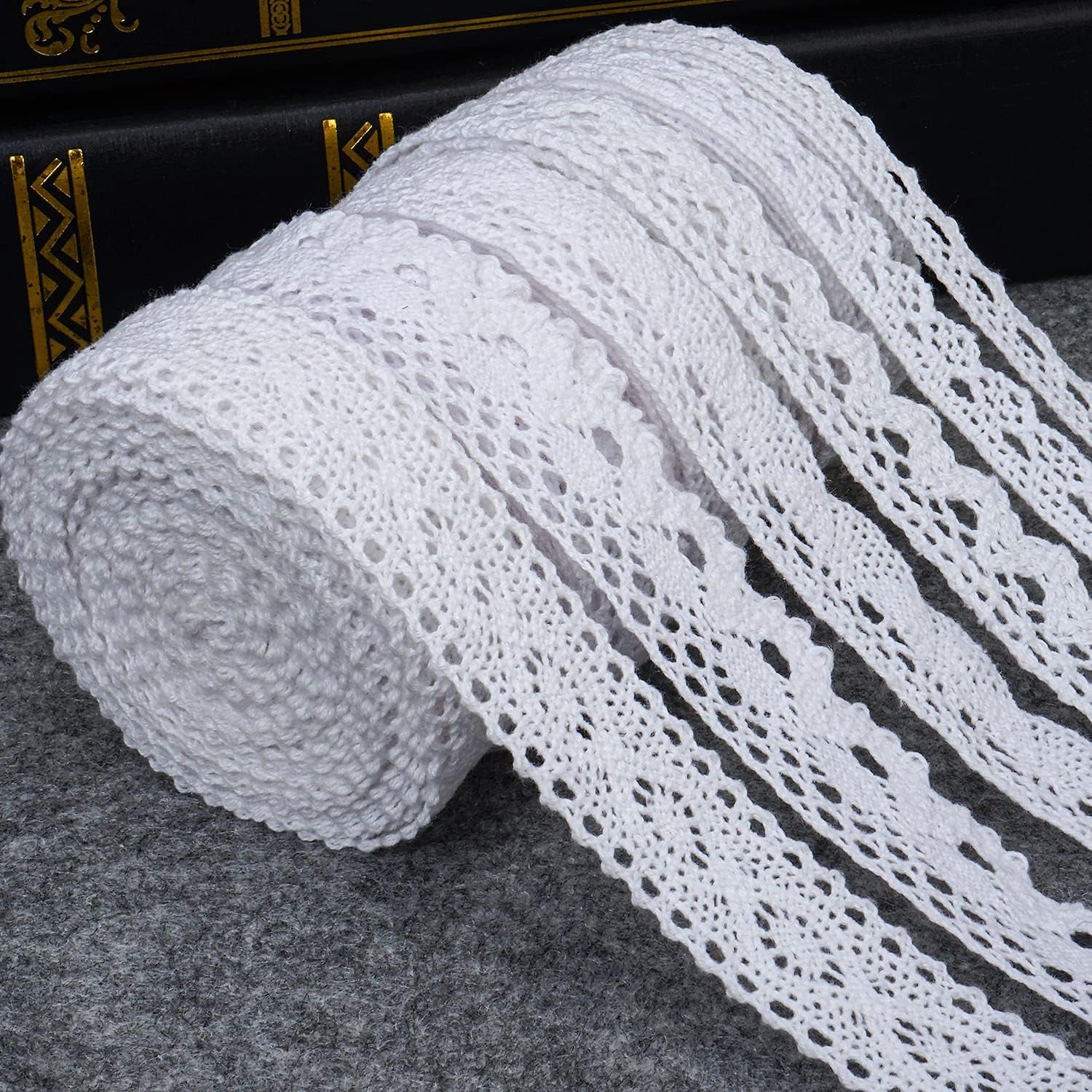 Cotton Lace Trim Vintage Lace Ribbon Crochet Lace Scalloped Edge for Bridal Wedding Decoration Christmas Package DIY Sewing Craft Supply 5 Yards Each (White)