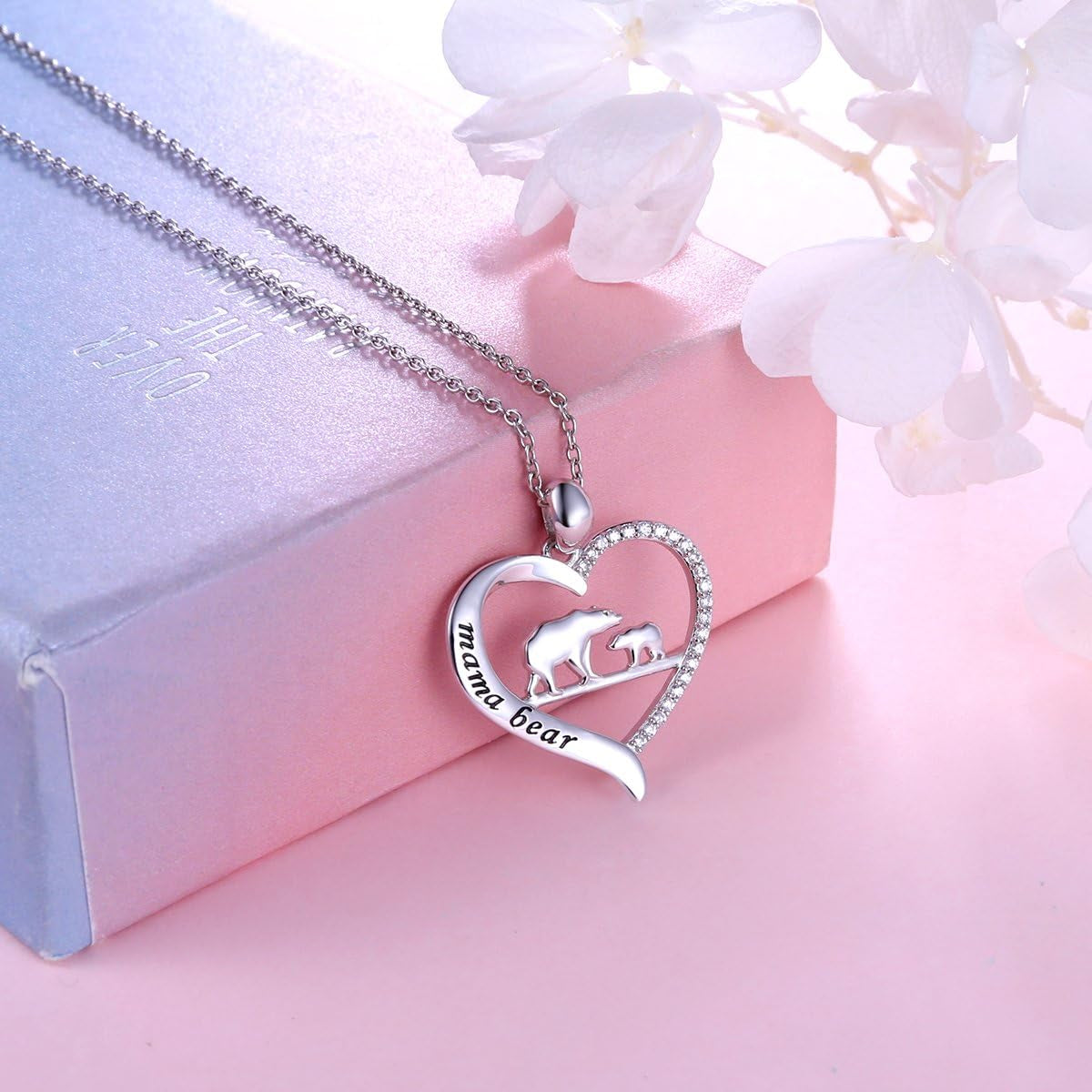 Sterling Silver for Mom Necklace Mothers Day Gift Mama Bear Pendant Necklace or Bracelet for Mum